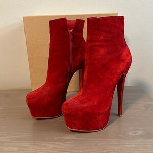 Christian Louboutin Red Daf Bootie size 37.5, red suede